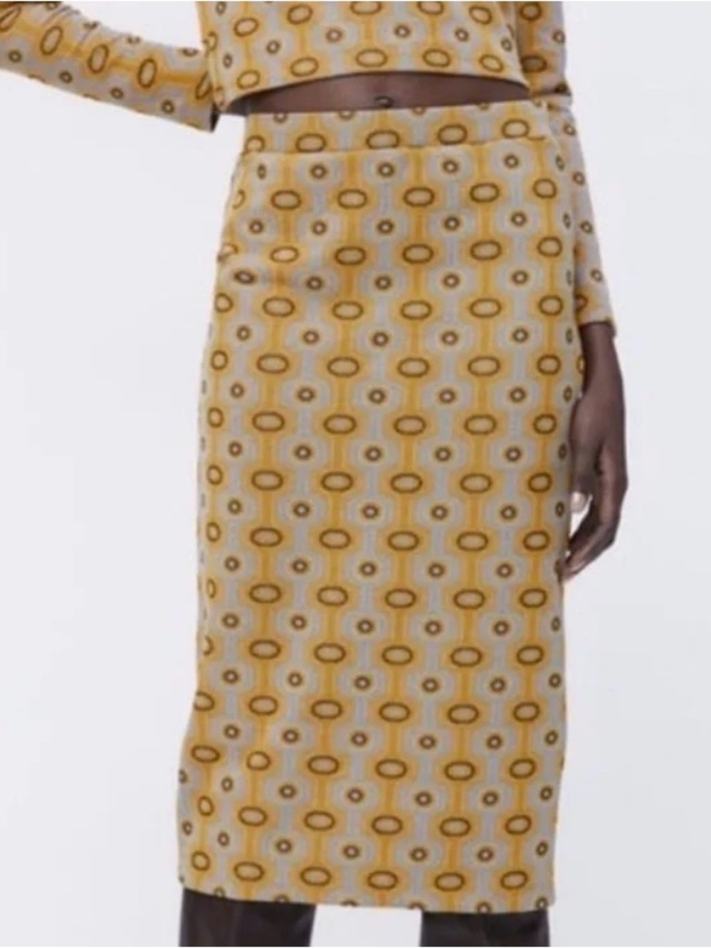 NWT Zara Mustard Geo-Print Pencil Skirt